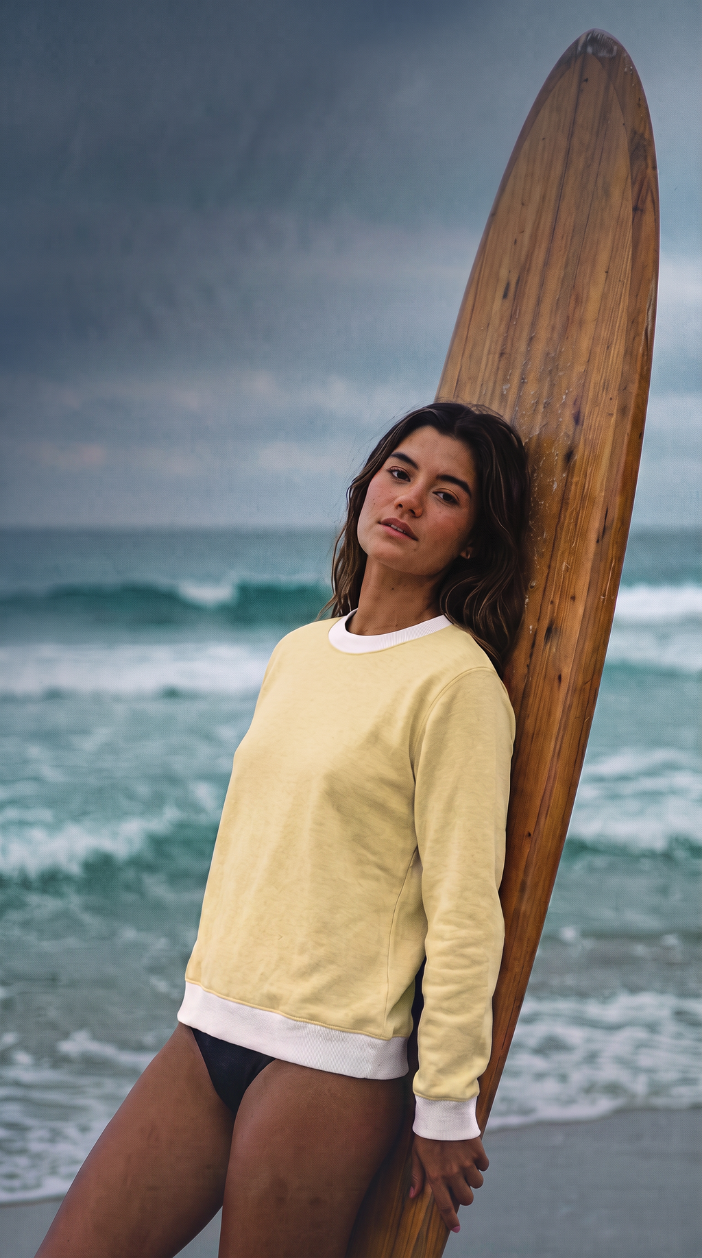 Women's Yellow Knitted Crew Neck Sweater