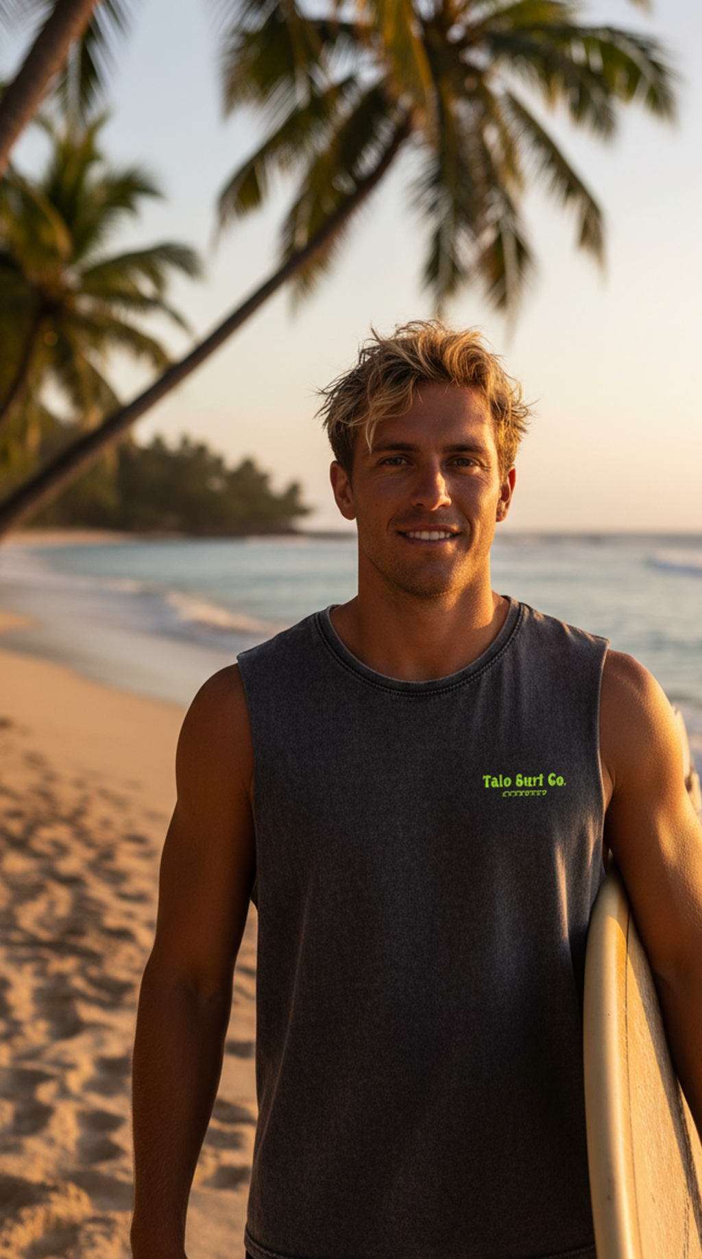 Stonewash Tank Top - "Wild Water Calm Mind" Neon Surf Graphic